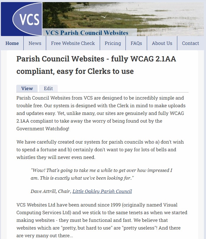 VCS Parish Council Websites screenshot